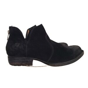 Born Kerri Black Suede Leather Ankle Boots US 6.5 Booties‎ Zip Quiet Luxury